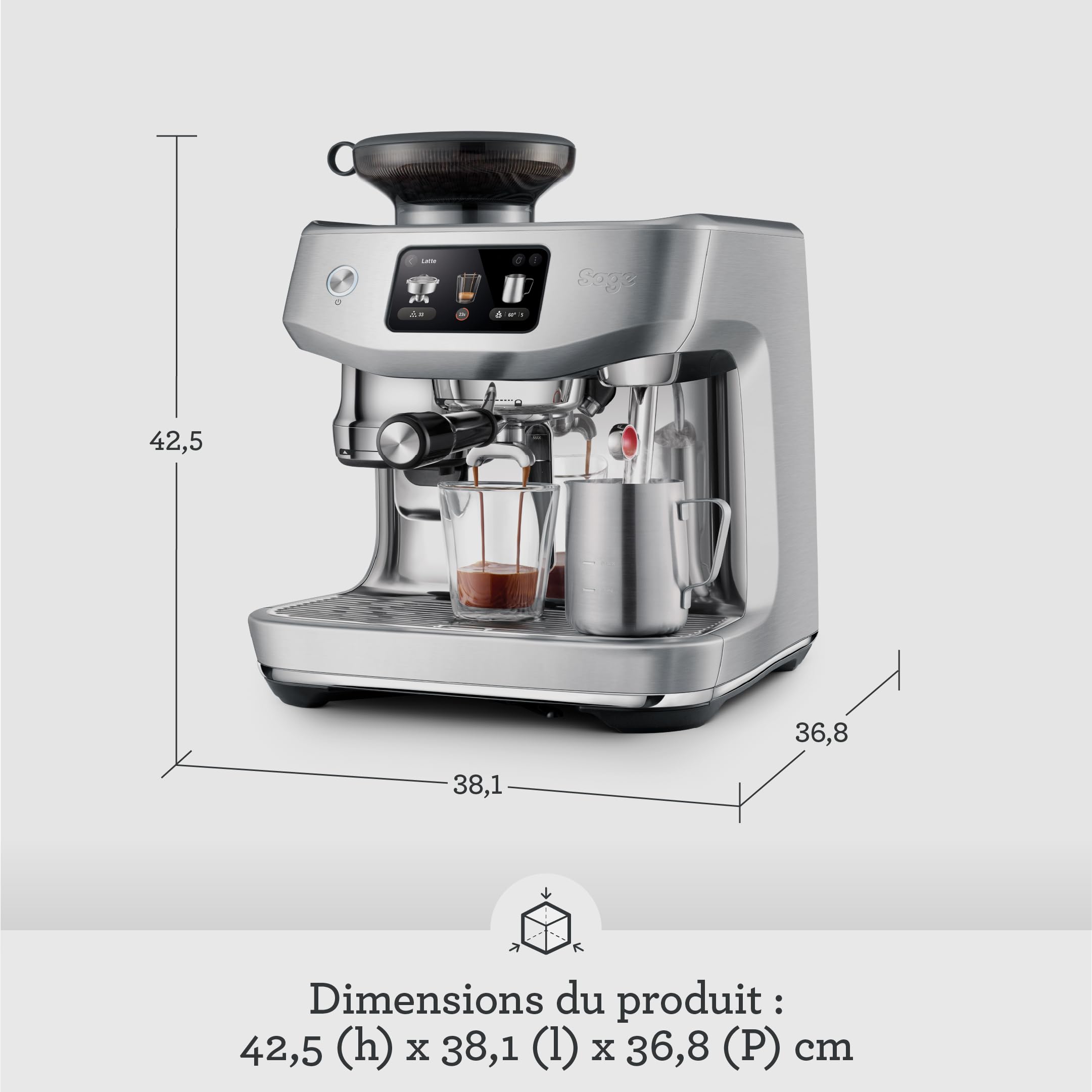 Sage - The Oracle Jet - Machine Expresso à Porte-Filtre, Moulin Intégré - Mousseur à Lait Manuel & Automatique - 1600W, 14 Programmes, Knock Box Inclus - Acier Inoxydable