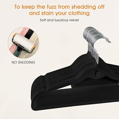 Miniatura 6 de Perchas de terciopelo para ropa, delgadas, apilables, antideslizantes, color negro, para ahorrar espacio, perchas resistentes para adultos con