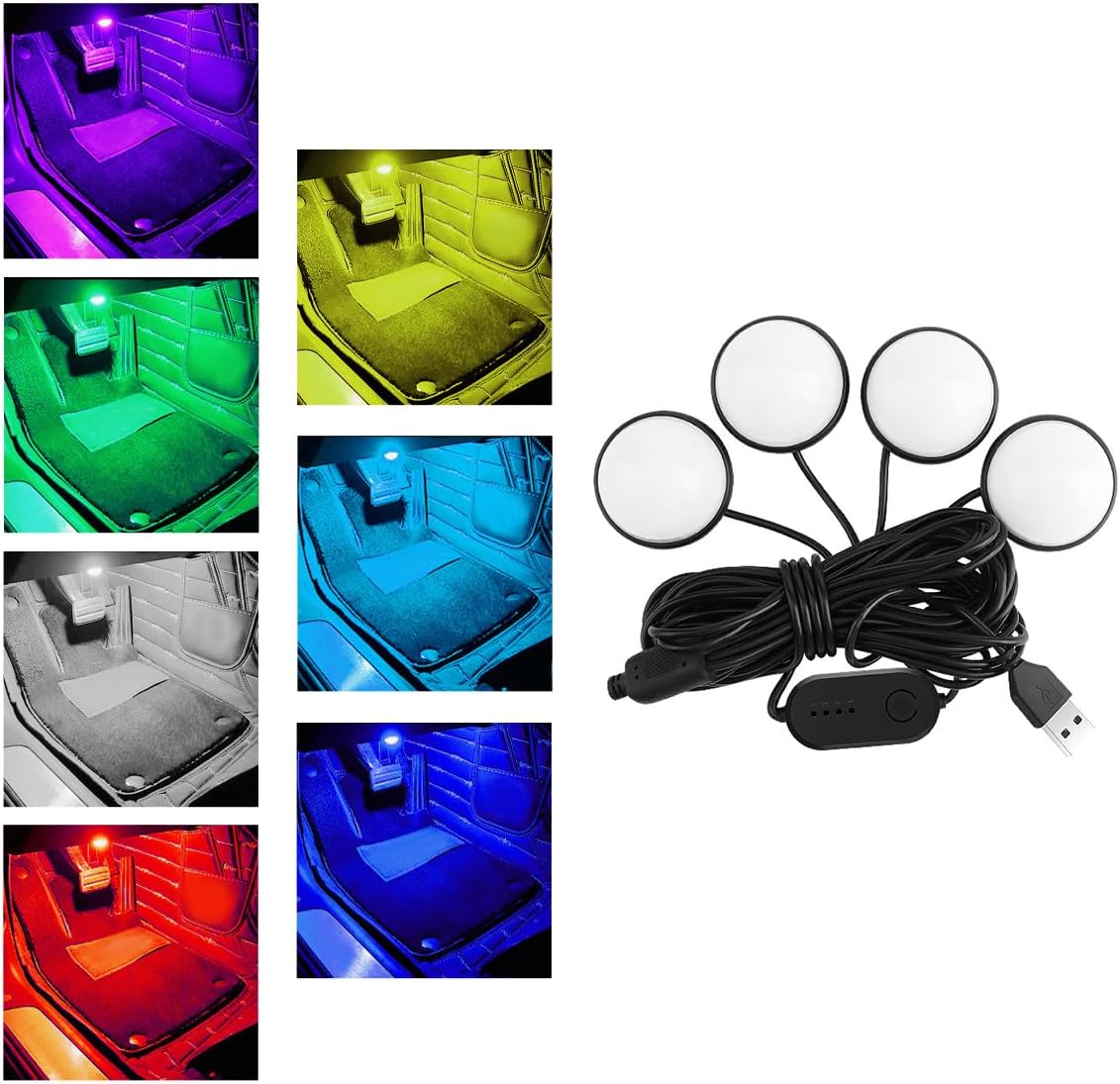 Car Interior LED Lights, Automotive Under Dash Ambient Neon Accent Light Kit with Remote Control, LED Night Decoration Lighting Kit with USB Port for Car Garden Home Kitchen (Colorful)