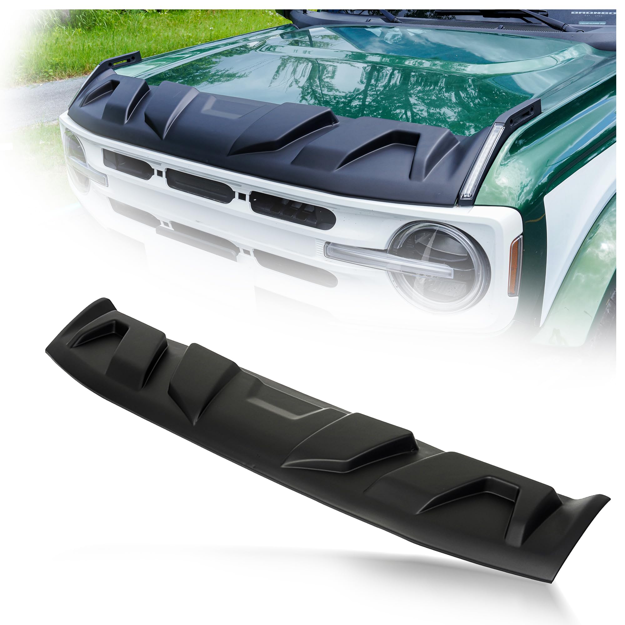 Hood Deflector Hood Protector Compatible with 2021-2025 Bronco 4-Door 2-Door (Not Fit Bronco Sport) Front Hood Vent Bonnet Scoop Cover Hood Guard Shield Bug Deflector Raptor Style ABS Black