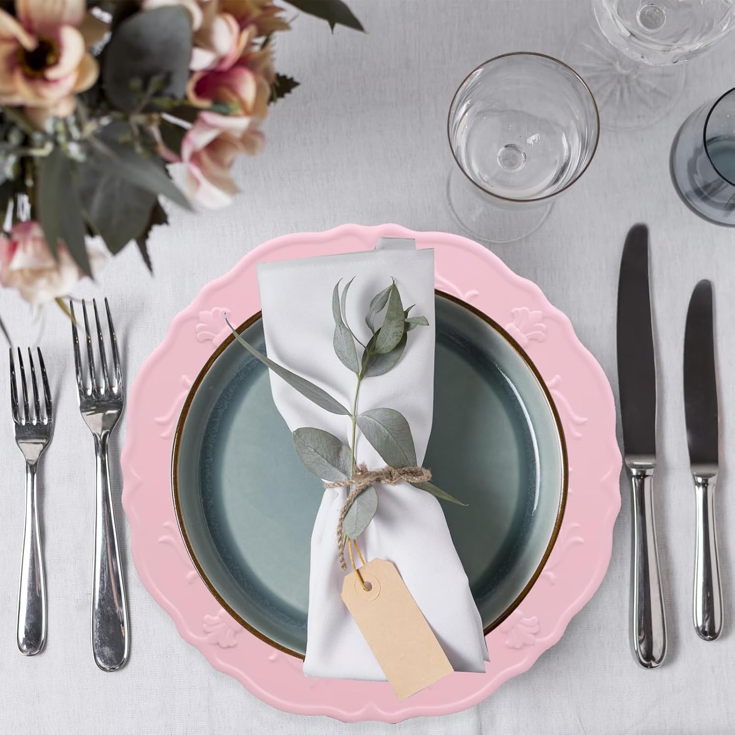 Spsyrine Pink Charger plates, 13 Inch Set of 6 Chargers for dinner plates, Serve ware Plate for Wedding Bulk, Parties, Christmas, Holiday Table Setting