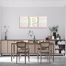 Homemissing Personnalisé lettre initiale P Lot de 3 Tableau Decoration Murale 40x30x3 pour salon chambre à coucher enfants Affiches abstrait pour rayées décorations de bureau Impression sur toile