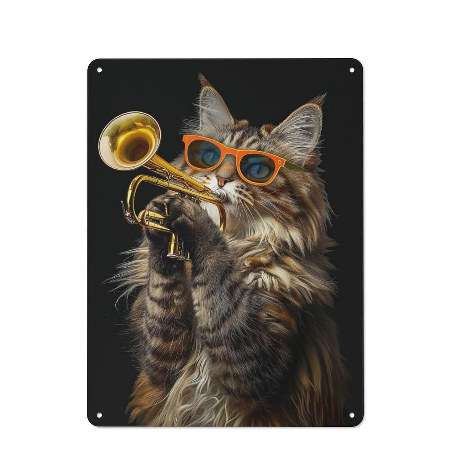 Junmoney Style-15 Tin Wall Plaque 40X30cm With Maine Coon Trumpet For Café Or Restaurant, Housewarming Present For People Styling Café And Restaurant