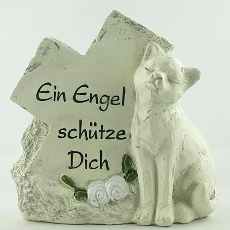 Grabschmuck Katze Grabstein Als Deko Gedenkstein Mit Trauerspruch Ein Engel Schutze Dich Breite 11cm Amazon De Garten