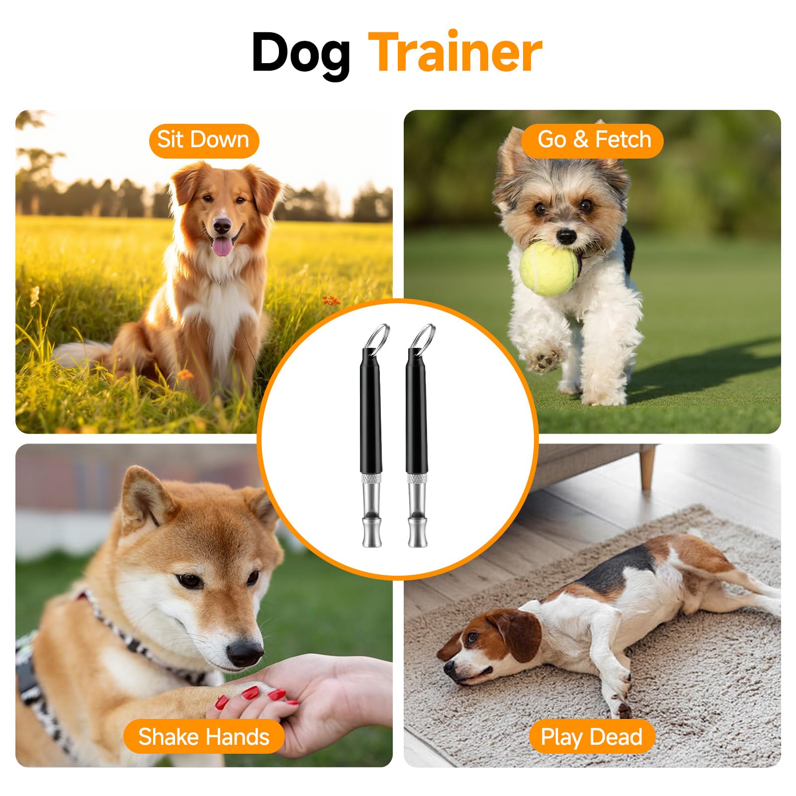 2 Pièces Sifflet Ultrason pour Chien, Sifflet de Dressage Haute Fréquence Réglable avec Lanière, Outil Anti Aboiement et Éducation Canine Portable pour Chiens Petits Moyens et Grands