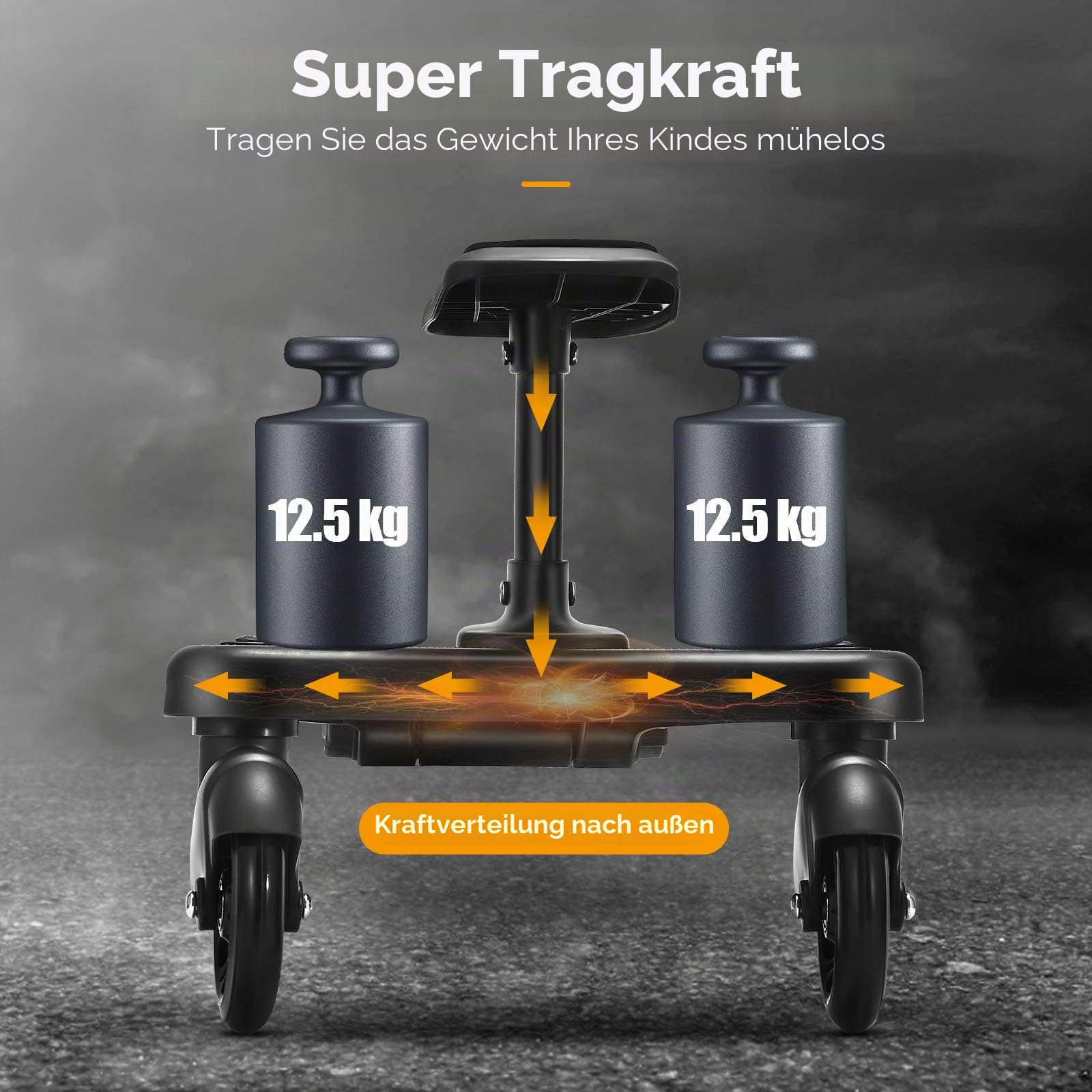 Buggy Board mit Sitz, FNRIDS Trittbrett für Kinderwagen Universal, mit Aufhängegurt, Stabiles Two Wheel Design, 360 Drehbar, Kinderwagenzubehör für Kinder von 2 bis 6 Jahren (Bearing 25 kg)