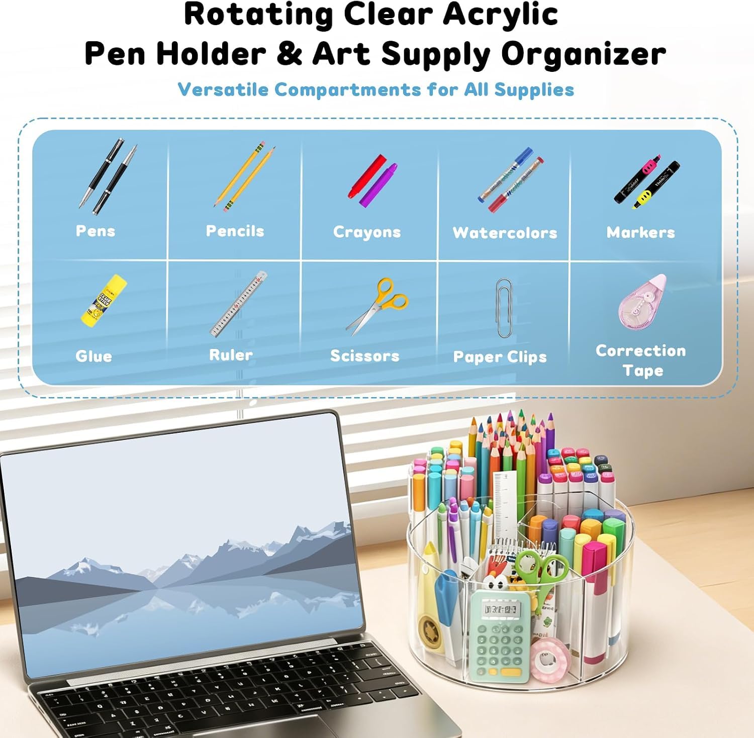SUPEASY Portapenne in acrilico girevole a 360 gradi