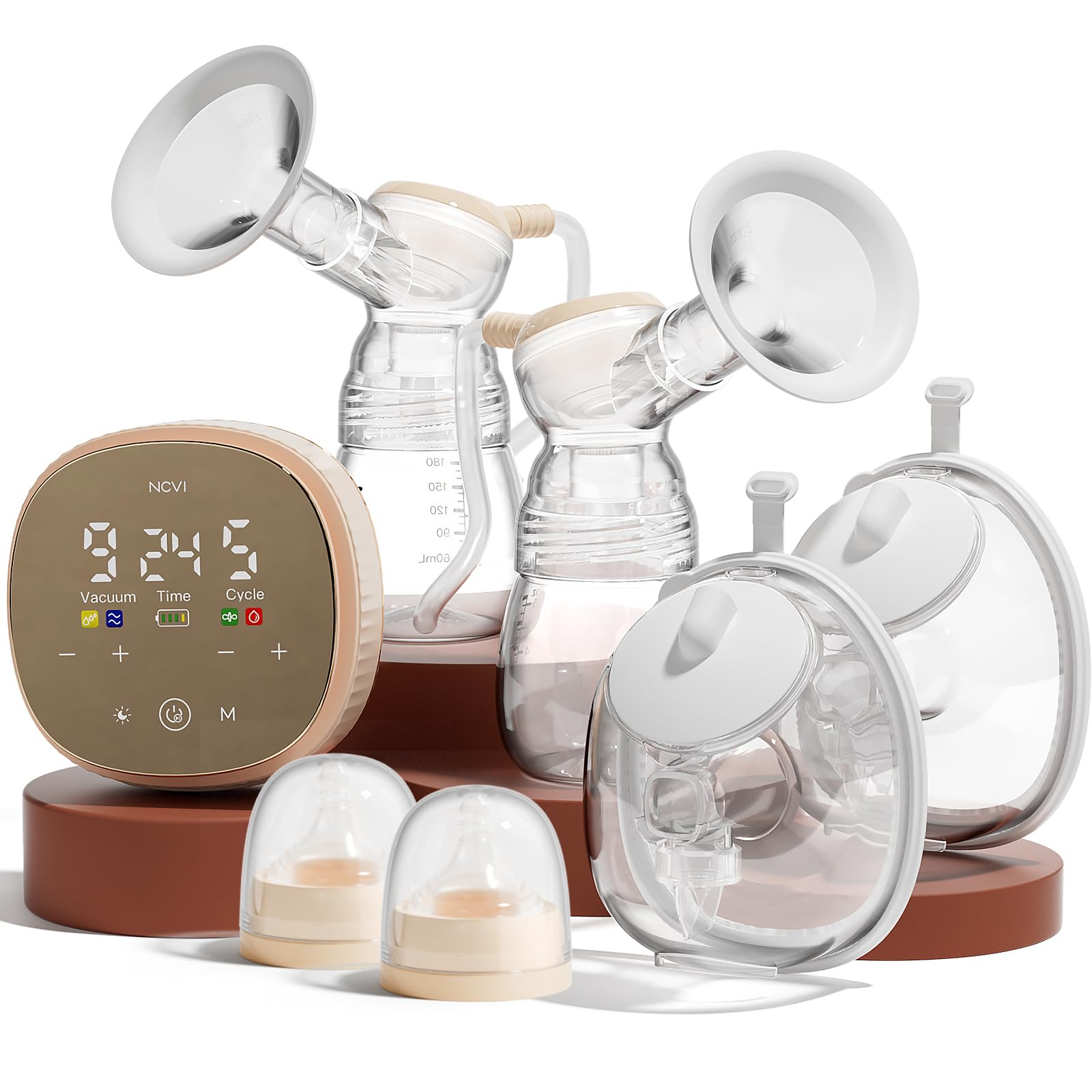NCVI 2-in-1 Electric Breast Pump with Wearable Cups, Spa-Like Comfort with VibeRelief Massage Micro-Vibration, Hospital-Grade Suction, Pain Relief & Fully Customizable Portable Breastfeeding Pump