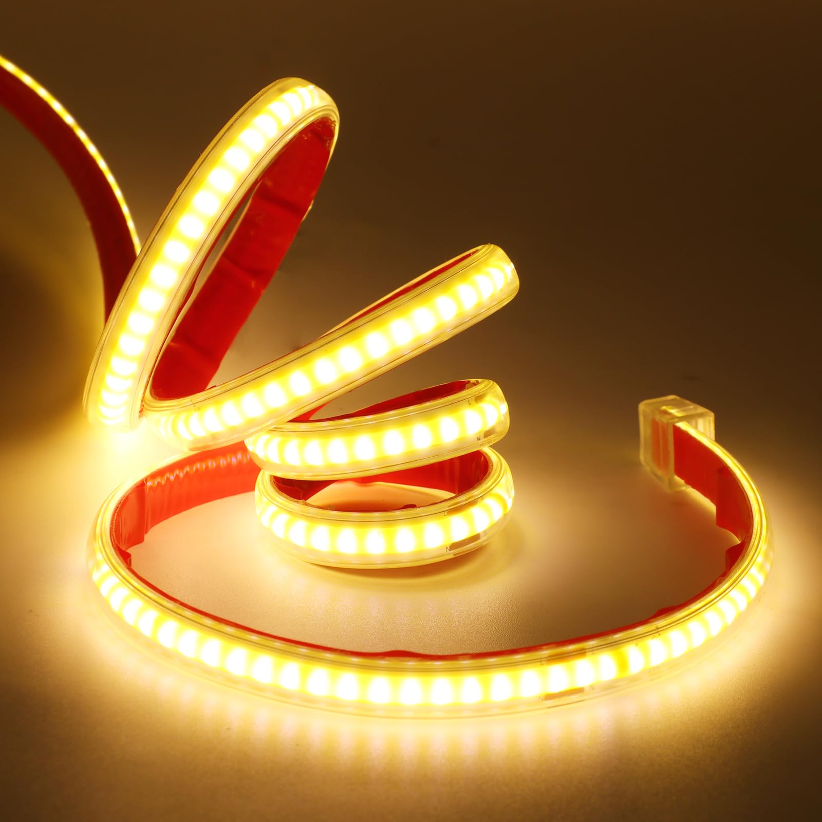 KISUFU 220V Striscia LED COB con Nastro Adesivo, IP65 impermeabile, Alta luminosità 240 LED/m, Flessibile Luminoso Nastri LED per armadio cucina casa camera da letto interni (Bianco Caldo, 39M)