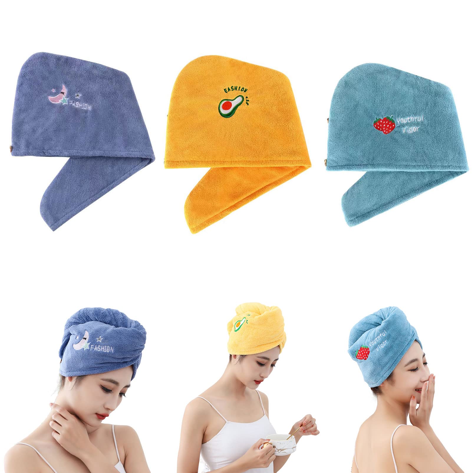 Rapid Drying Hair Towel,Microfibre Hair Towel Wrap for Long Hair,Super Absorbent,Anti Frizz (3Pcs B)