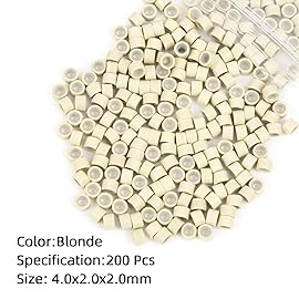 Vlasy 200Pcs 4mm Silicone Lined Micro Ring Beads for Hair Extensions 5Colors Apply (200Pcs Blonde)