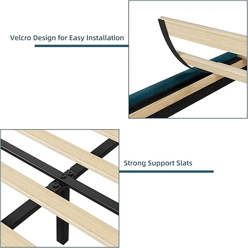 Miniatura 6 de Assile Marco de cama tapizado tamaño matrimonial, marco de cama de terciopelo con cabecera ajustable, base de cama de plataforma y cabecero, sin