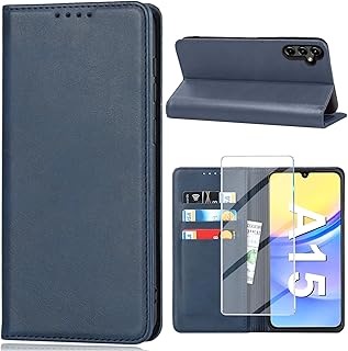 Vaki Mobile Phone Case for Samsung Galaxy A15 Case with Screen Protector, Protective A15 PU Leather Wallet Card Slot Stand Camera Protection Flip Case Leather Cases Case Samsung A15 4G/5G Cover (Blue)