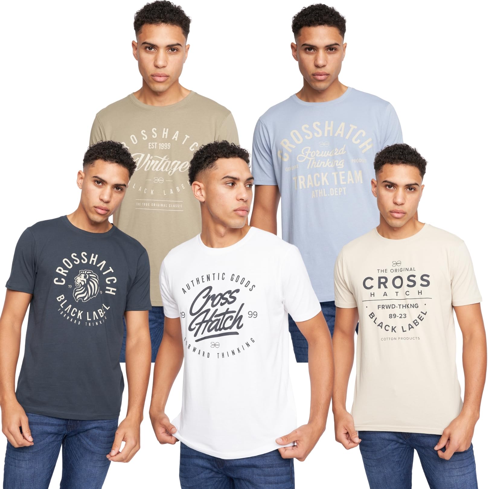 Crosshatch Men’s 5-Pack Cotton Crew Neck T-Shirts – Assorted Colour Multipack, Soft Breathable Short Sleeve Tees for Everyday Wear, Gym, Work, Lounge & Layering Assorted L