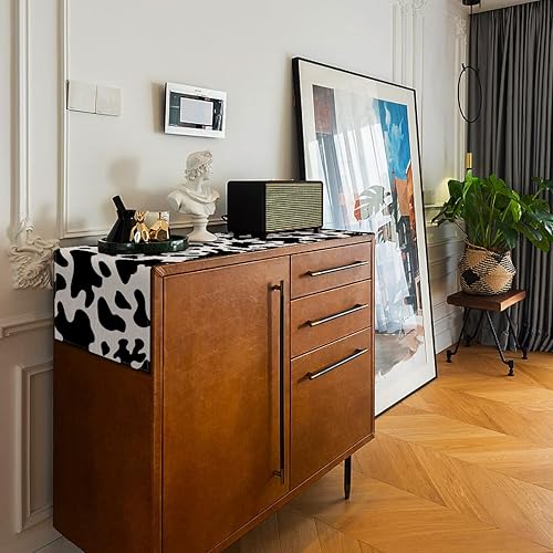 Miniatura 9 de Nepnuser Camino de mesa con estampado de vaca de lino decoración de fiesta de cumpleaños comedor cocina decoración del hogar 13 x 90 pulgadas