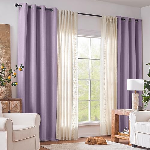 Miniatura 6 de jinchan - Cortina oscurecedora con textura de lino, de 84pulgadas de largo, con aislamiento térmico y ojales en la parte superior, para sala de