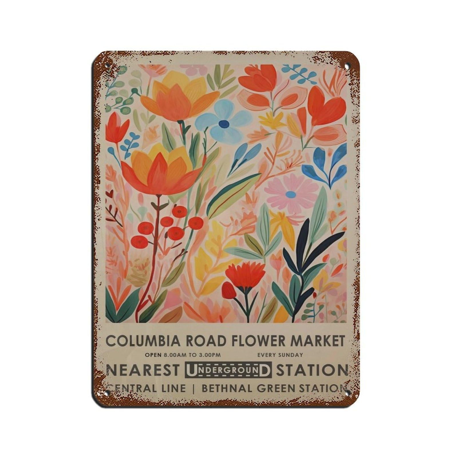 Columbia Road Flower Market, Vintage Flower (2) Tin Sign Vintage Metal Pub Club Cafe Bar Home Wall Art Decoration Poster Retro 12x16inch(30x40cm)