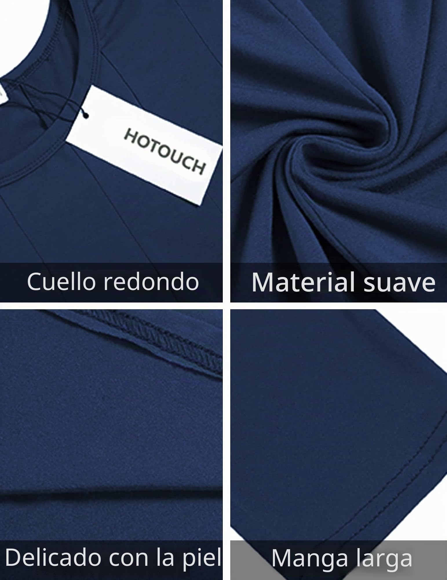 Hotouch Dress Women Elegant Casual Dresses 3/4 Sleeve A Line Mididress Classic Round Neck Tunic with Pockets