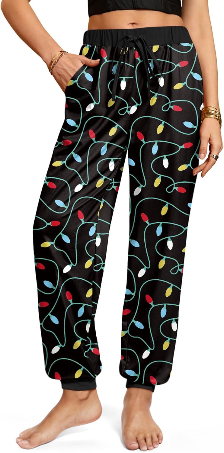 For G and PL Women St Patricks Day Clover Jogger Pants Elastic Waist Lounge Pants with Pockets