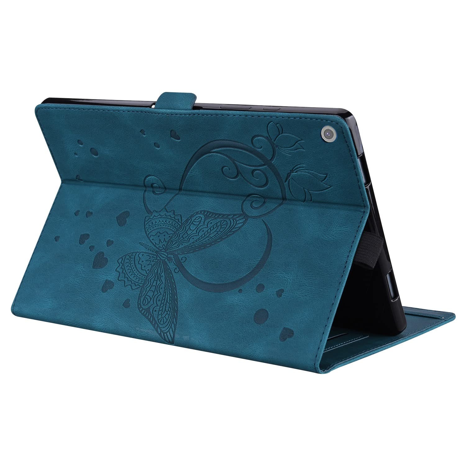 Podróż na tablecie Dla Kindle Fire HD 8. Tablet 2018/2017/2016 Case / 7. 6. Motyl wytłoczony stojak składany pokrywa ochronna Pu Skórzana klapka Slot PC. Sprawa(Blu)