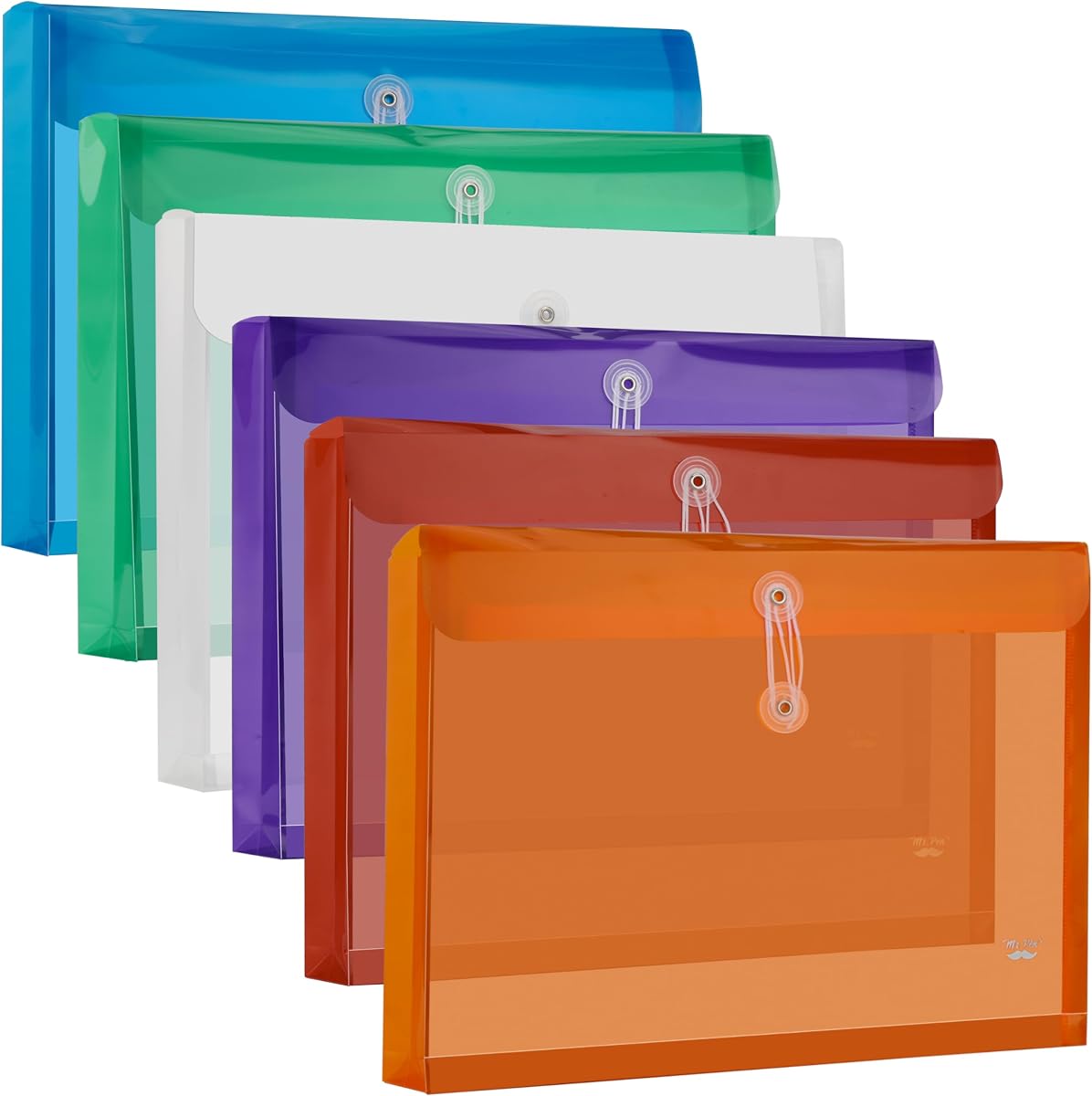 Mr. Pen- Plastic Envelopes with String Tie Closure, 6 pcs, 1-1/6" Expansion | Side Loading, Letter & A4 Size, Clear Expandable Poly Envelopes, Document Folders for School, Office, File Organization