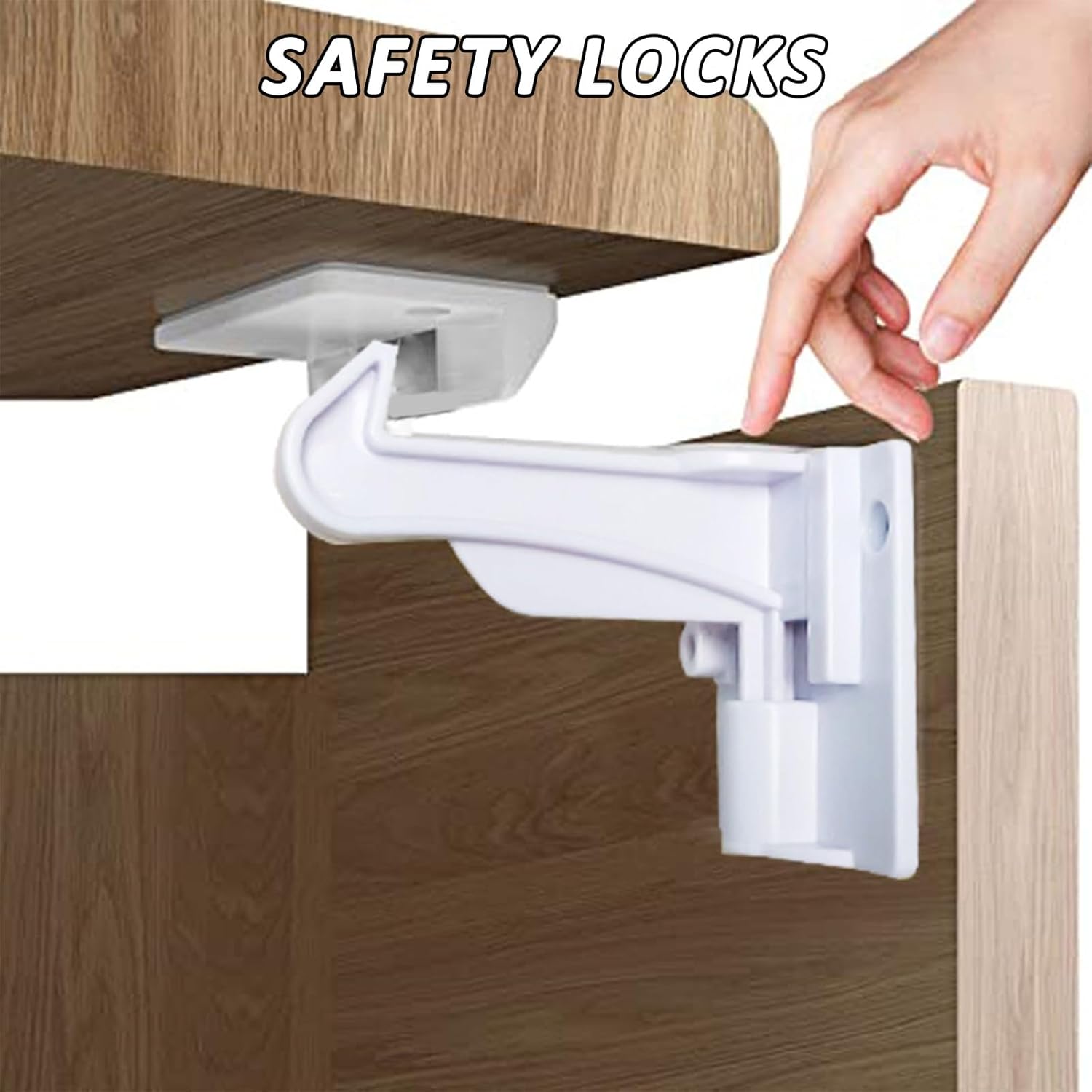 Upgraded Invisible Baby Proofing Cabinet & Drawer Latch Locks (10-Pack) – No Drilling or Tools Installation, Fits Countertop Overhangs, Universal Size for Cabinets & Furniture - White
