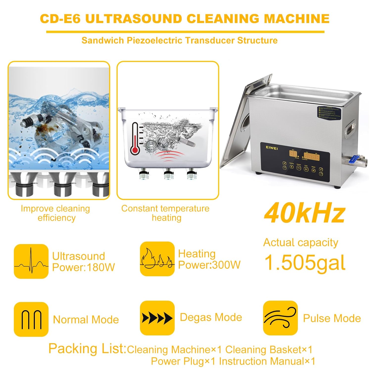 6L Ultrasonic Cleaner Dual-Frequency Professional Digital Stainless Steel Cleaning Machine with Heater Timer for Carburetor, Parts, Circuit Board, Glasses, Denture，Jewelry