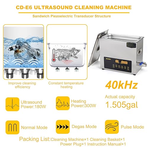 Miniatura 2 de EIWEI Limpiador ultrasónico profesional de doble frecuencia de acero inoxidable digital con temporizador de calentador para carburador, piezas,
