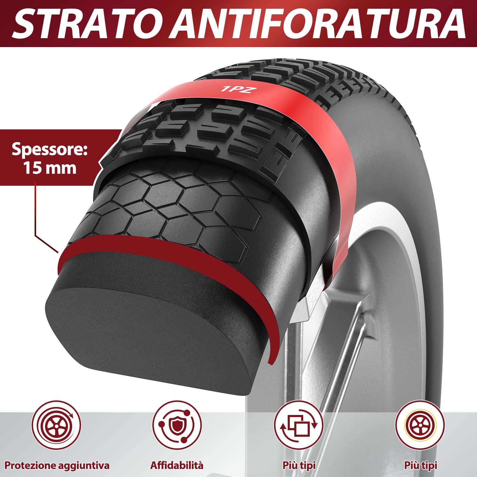 1PZ 20x4,0 Protezione Camera d'Aria per Fat Bike E-Bike, 1 Pezzo | Tire Liner per Pneumatici 20x4.0, Protegge la Camera d'Aria da Spine e Forature, per MTB e Bici Elettriche