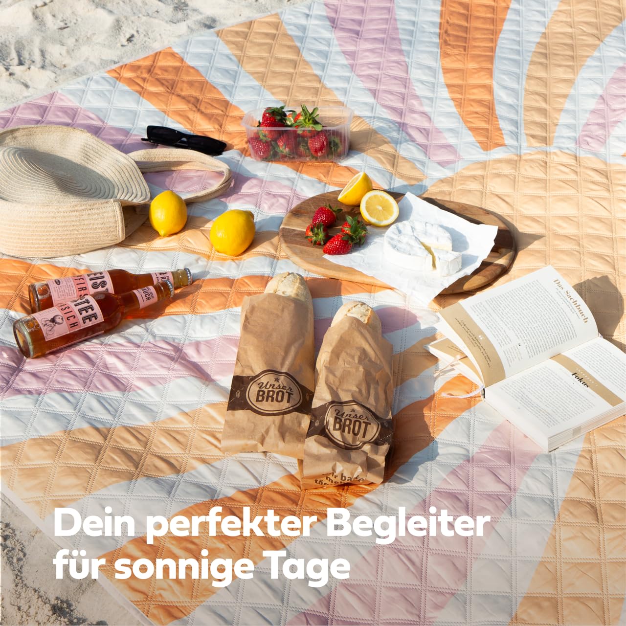 NAYA Studios Picknickdecke 200x200 cm wasserabweisend waschbar Campingdecke Stranddecke XXL Outdoor