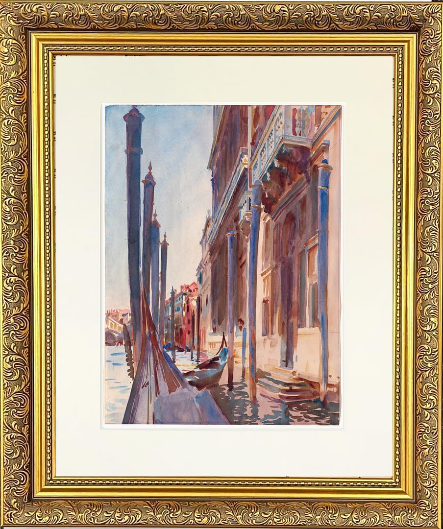 Gondolas Mounted & Framed Print in Gold Dahlia Frame 22 x 18 Inch โ image 1