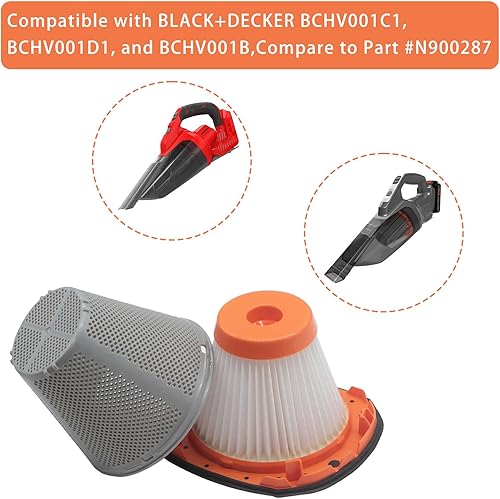 Miniatura 3 de Paquete de 2 filtros HEPA BCHV001C1 compatibles con BLACK+DECKER 20V MAX POWERCONNECT aspiradora de mano BCHV001D1 BCHV001B, parte # N900287