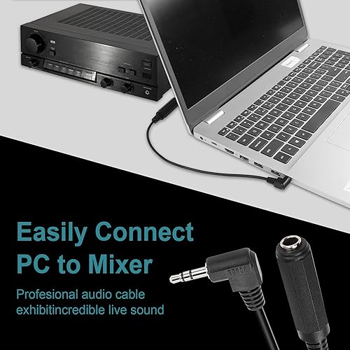 Miniatura 5 de PNGKNYOCN Cable corto de 14 a 0.138 in, 90 grados, 0.138 in (18 pulgadas) macho a 0.250 in (14 pulgadas), cable de audio estéreo hembra para