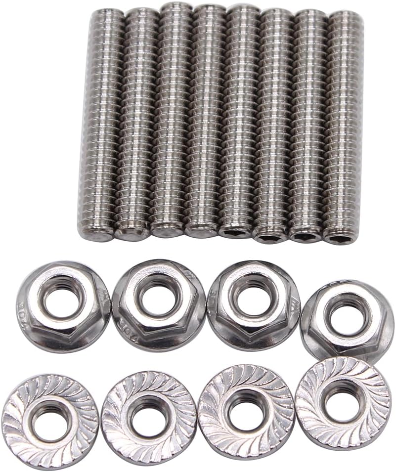 8 pcs/set SHLPDFM Polished Silver SBC Valve Cover Stud 304 Stainless Steel Bolts Fits for Small Block Chevy 265 283 302 305 327 350 400 Engines 1955-1986