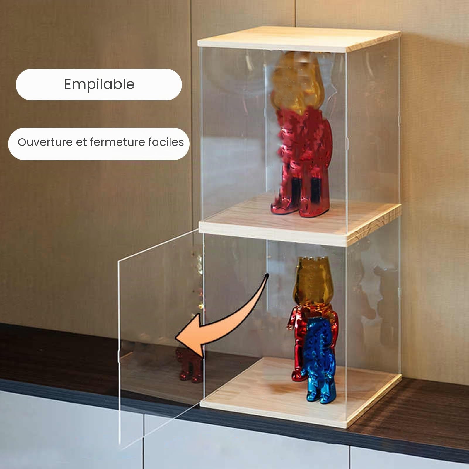 Vitrine Acrylique Vitrine Acrylique avec Éclairage LED, Boîte Acrylique Anti-poussière avec Porte, Boîte de Présentation Transparente avec Socle, Présentoir pour Figurines, Voitures et Jouets(20x20x20