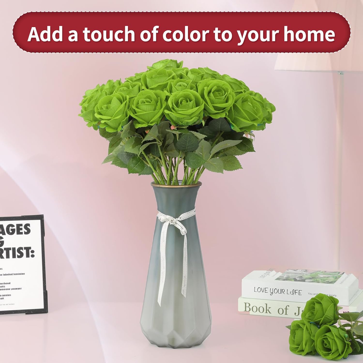 6pcs Fake Roses Artificial Flower, Bridal Rose Bouquet Faux Roses with Stems for Wedding Flower Decoracion, Green Artificial Roses, Valentine's Day, Wedding & Home Decor - Image 6