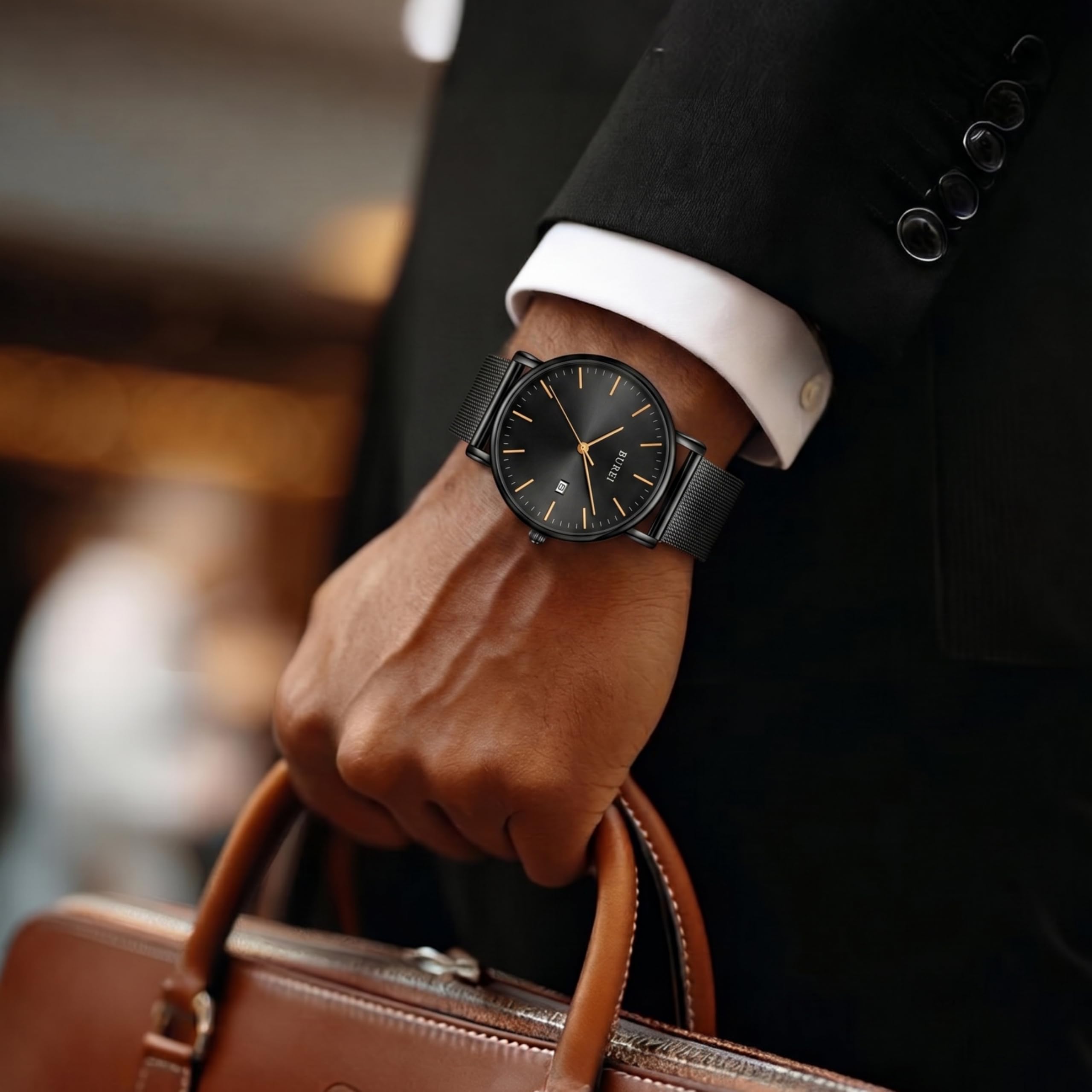 BUREI Herren Uhren Ultra Dünne Minimalistische Quarzuhr mit Datumsanzeige für Damen und Herren Classic Design