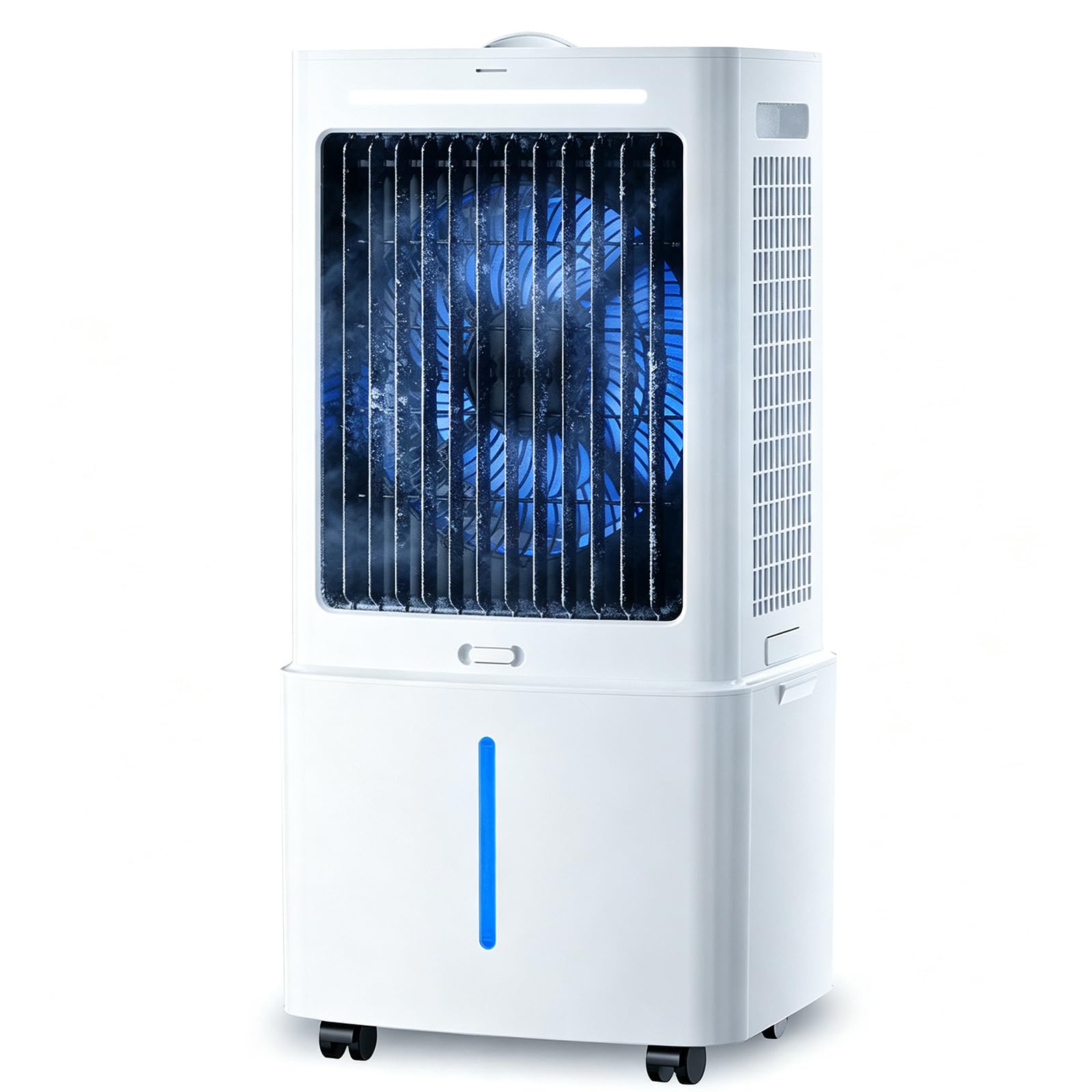 Enfriador de Aire Sin Tubo Depósito Extraíble 25L, 3 en 1 Climatizador Evaporativo Silencioso, 24 Velocidades, Temporizador 12H, Mando, 6 Bloques de Hielo para Casa