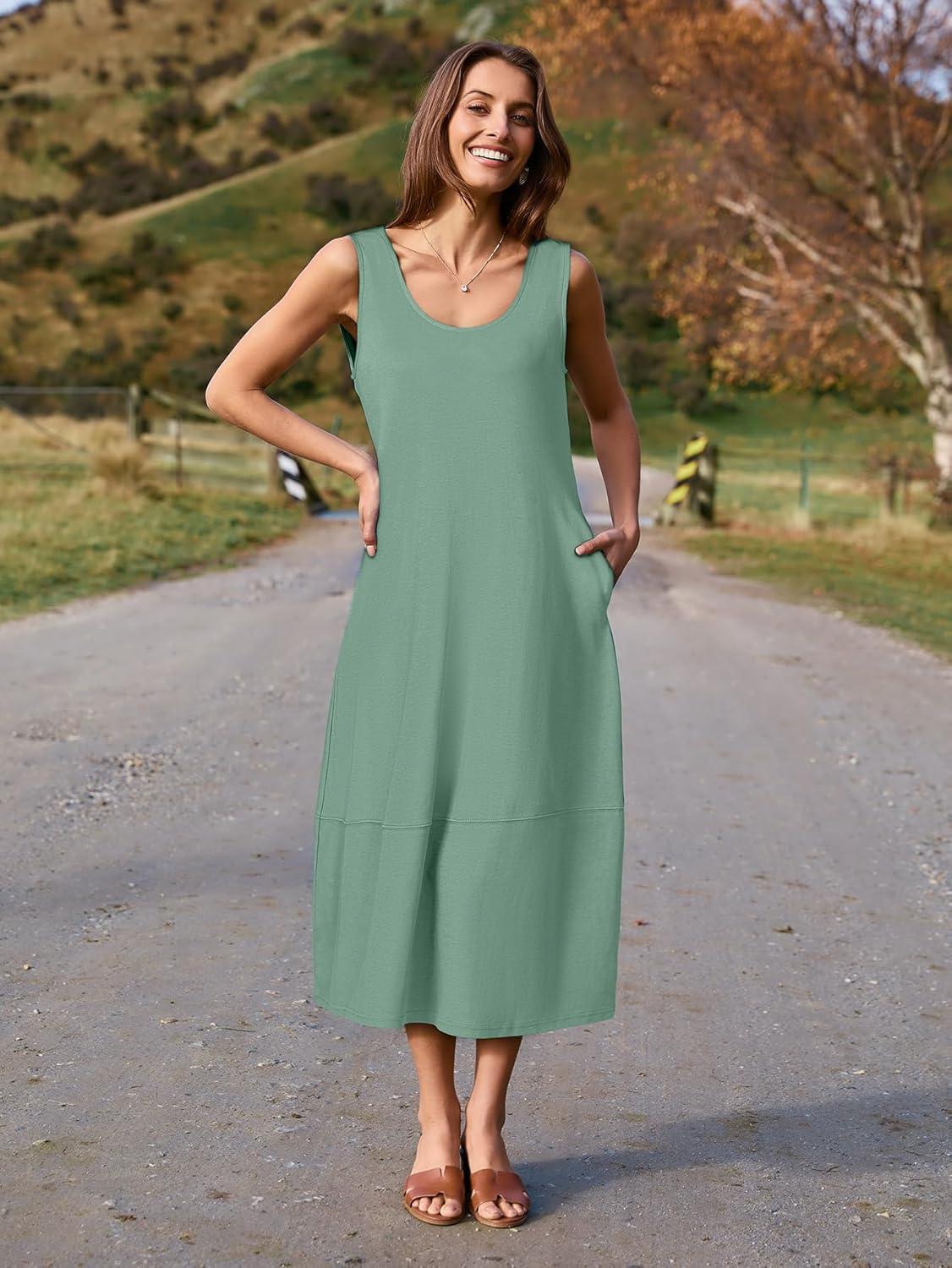 BerryGo Womens Summer Cotton Midi Dress Sleeveless Vacation Beach Casual Tank Dresses 2026 Long Sundress Trendy - Image 5