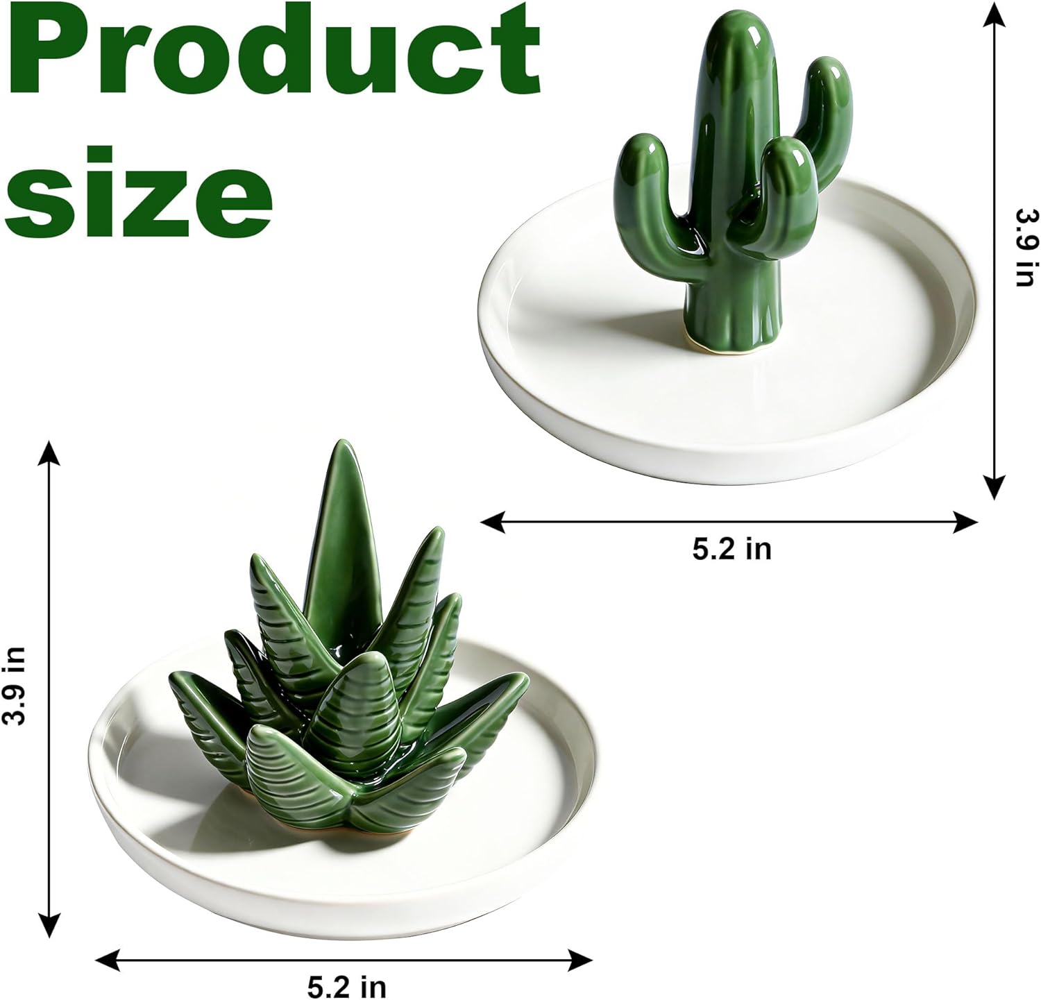 SIBAO 2 Pack Aloe And Cactus Ring Holder Dish, Ceramic Jewelry Trinket Tray, Plant Jewelry Organizer Decor For Rings, Earrings, Necklace, Keys, Gift For Wedding, Birthday, Christmas