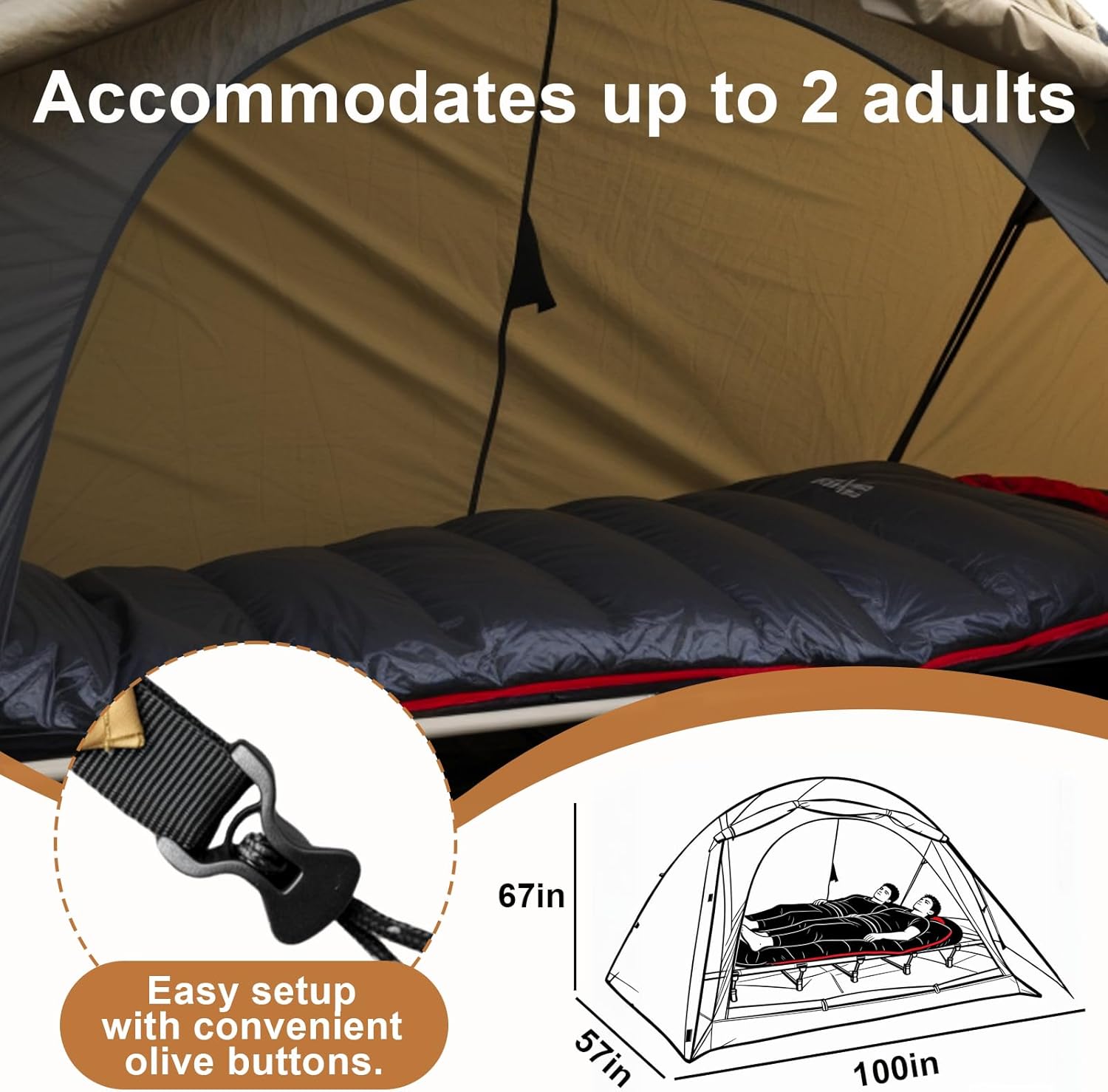 2 Person Backpacking Tent, 4 Season Camping Tent, Waterproof, Easy Setup Lightweight Tent for Hiking, Camping, Hunting, Outdoor Travel