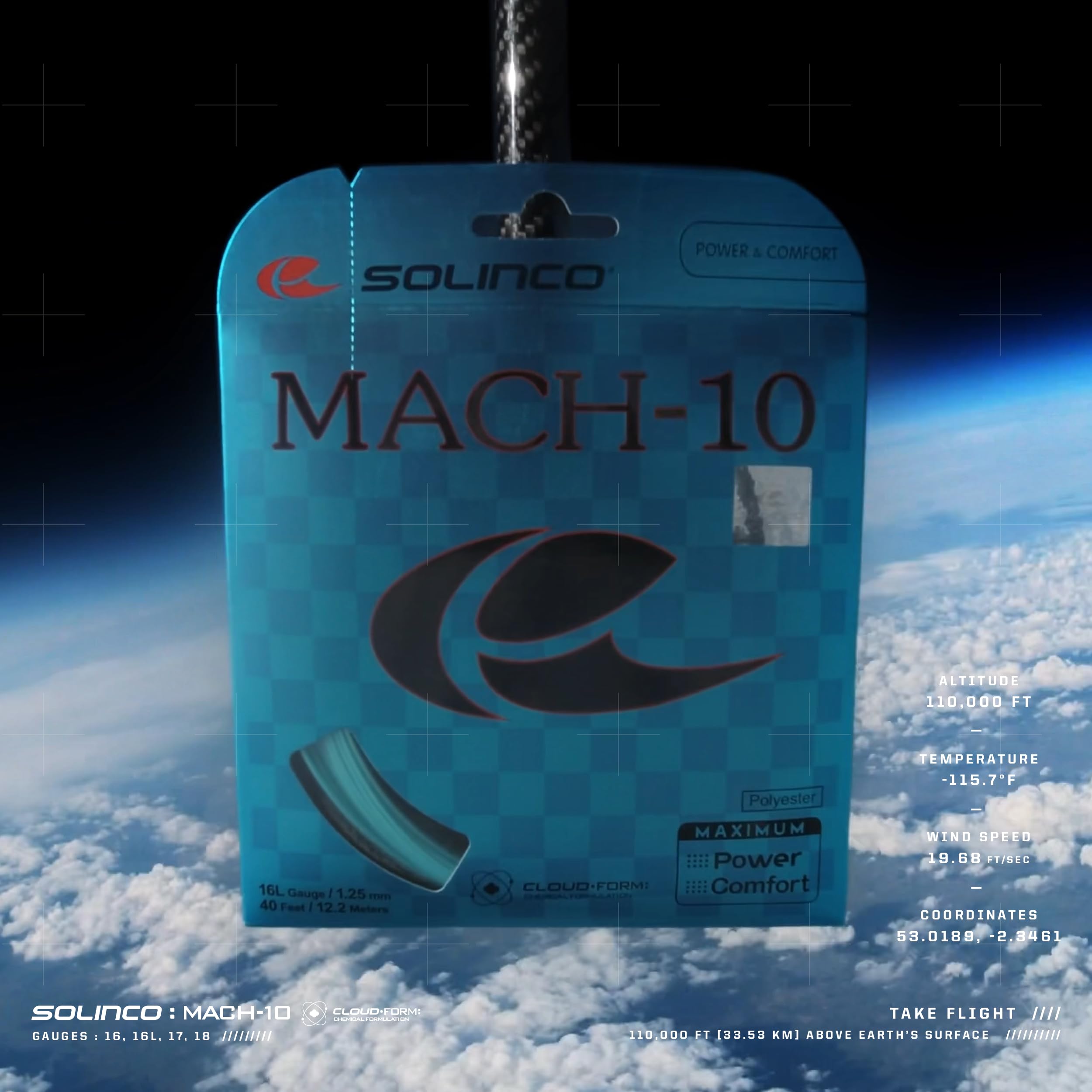Solinco Mach-10 Co-Polyester Tennis String Reel 656 ft / 200 m – Explosive Power, Superior Feel & Tension Maintenance – CloudFORM Technology, Soft Durable Performance String