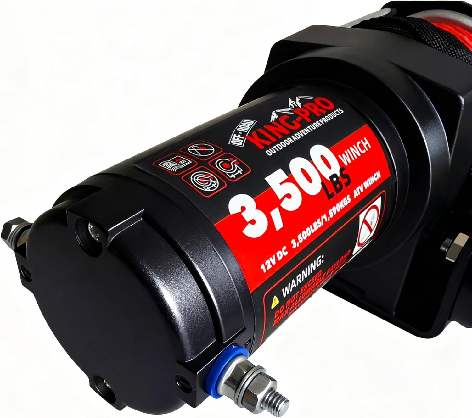 KING-PRO 3500 lb ATV UTV Recovery Winch, 12V Electric Winch Kit with 1/4"×33' Synthetic Rope Wired Remote and Wireless Remotes, IP68 Waterproof Off-Road