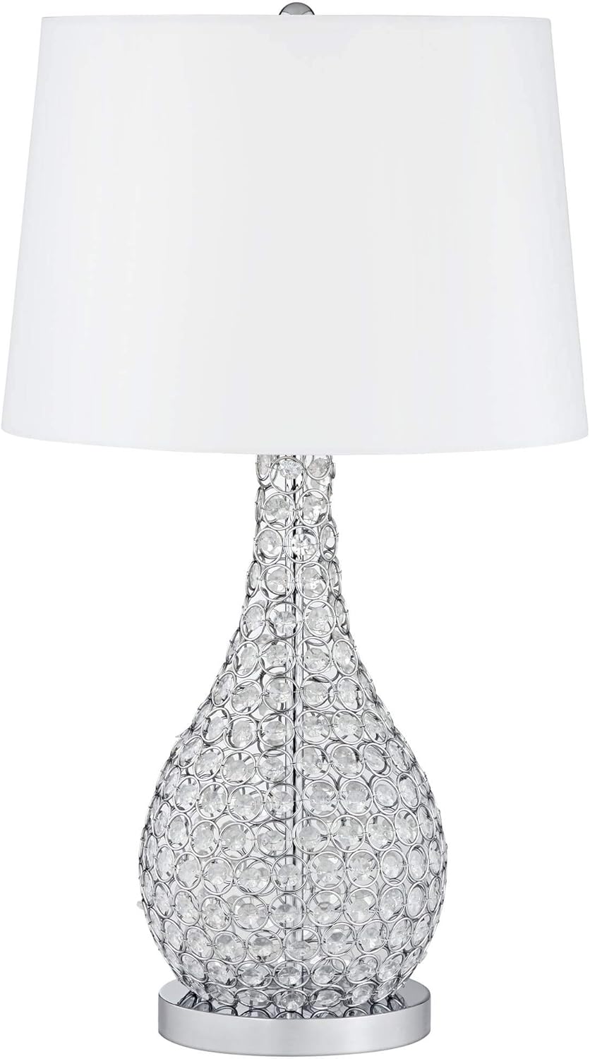 Possini Euro Design Kasey Modern Table Lamp 27" Tall Clear Acrylic Beaded Chrome Silver White Tapered Drum Shade for Bedroom Living Room House Home Bedside Nightstand Office Entryway Kids Family