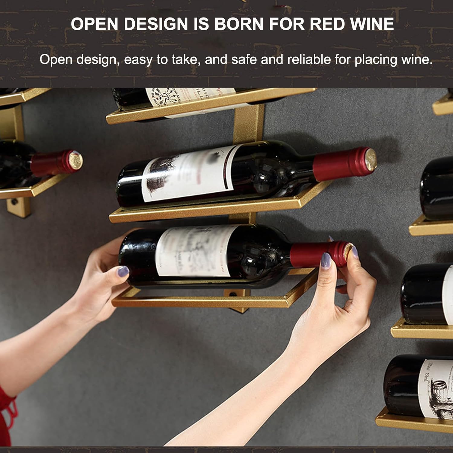 Rustic Wall Mounted Wine Rack for Standard Bottles Metal Iron Hanging Holder for Kitchen and Home Décor Black Display Rack
