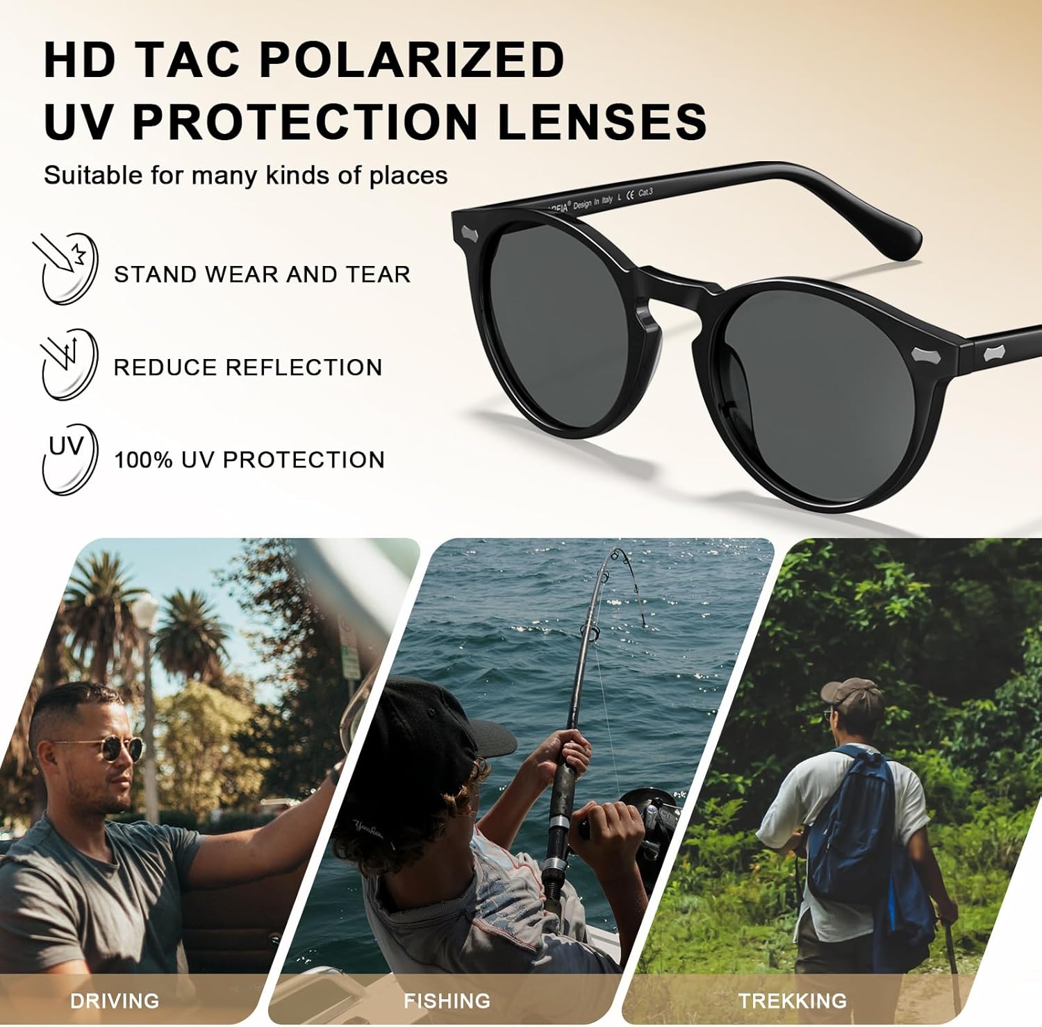 CARFIA Acetate Polarized Sunglasses for Men Retro Classic Round Shades - Image 4