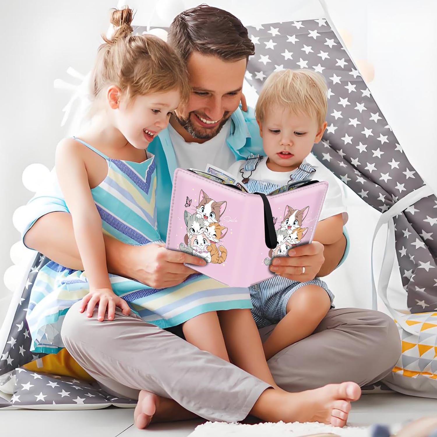 Card Binder for Girls Gifts 4 Pocket with 50 Sleeves 400 Cards Collectible Trading Binder Case Cute Album Holder Game sports collector supplier provides books、for MTG, TCG & Sport Cards(Cute 4 cats)