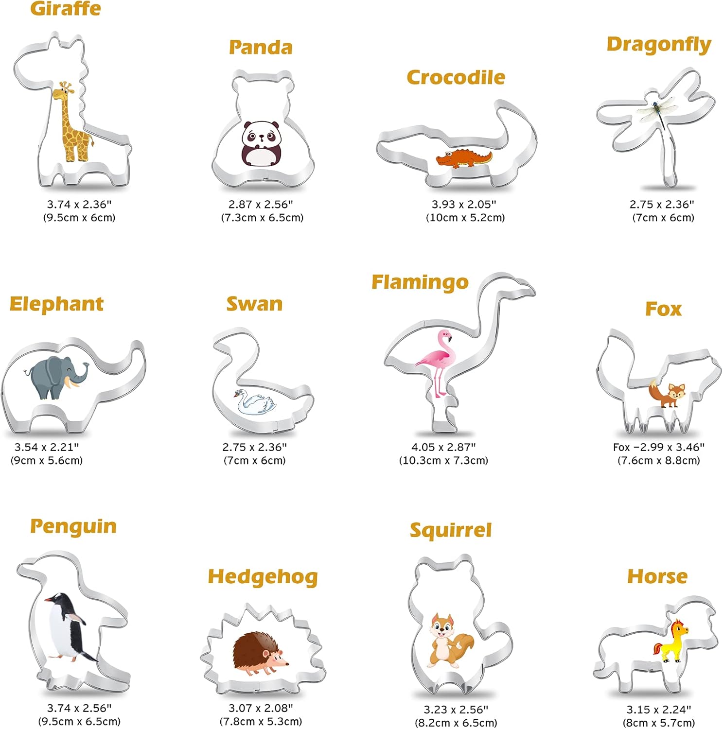 Animal Cookie Cutter Set for Kids, Cookie Cutter Set of 12 Piece, Stainless Steel Biscuit Cutters Molds with Fox, Giraffe, Squirrel, Penguin, Hedgehog, Crocodile, Horse, Elephant Shapes - Image 2