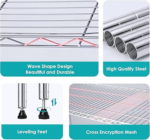 Miniatura 9 de BNSPLY Estantería de alambre de 8 niveles de alto, estantes de alambre ajustables con certificado NSF, estante de almacenamiento de metal estrecho