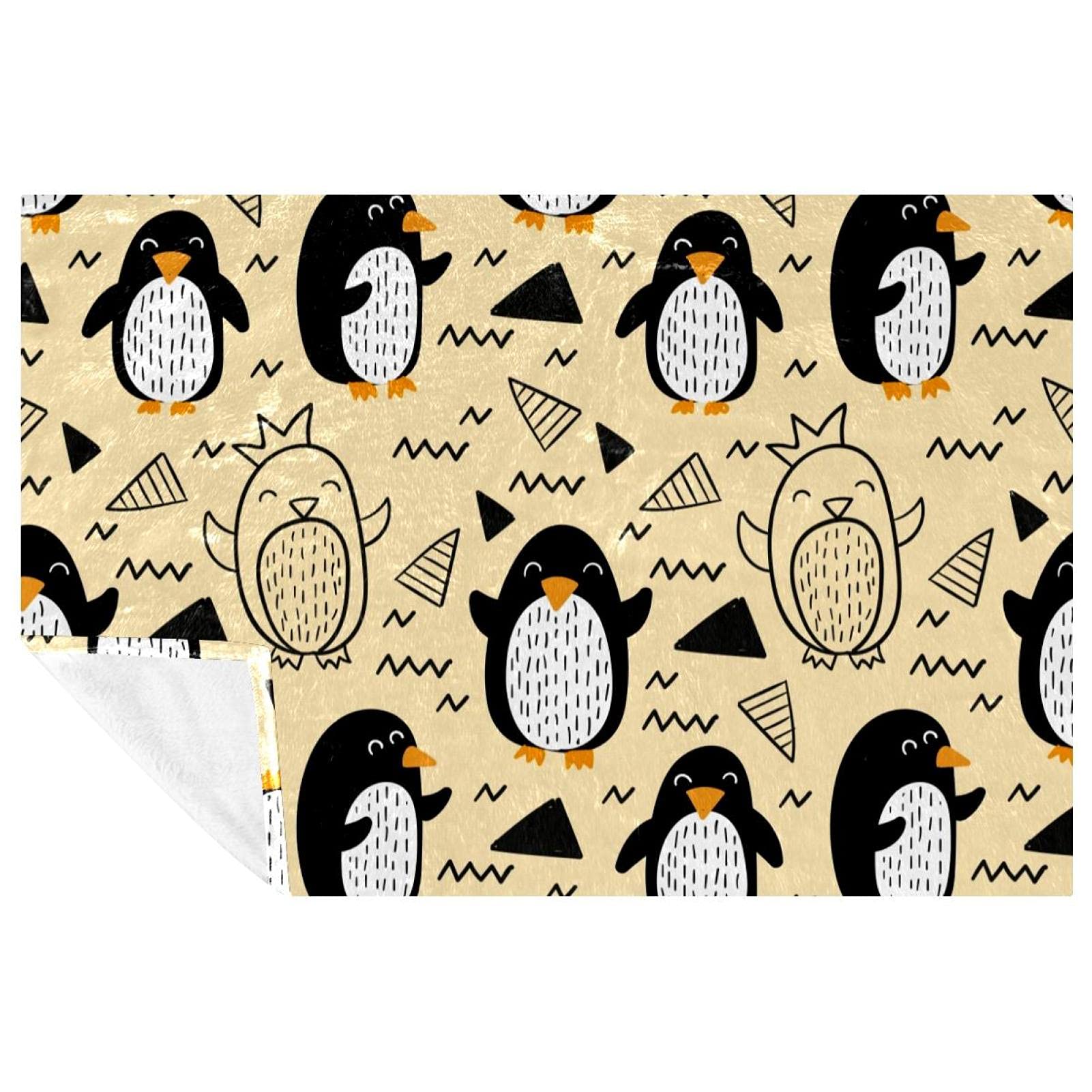 Couverture pingouin en polaire douce 150x100 cm pour lit et canapé